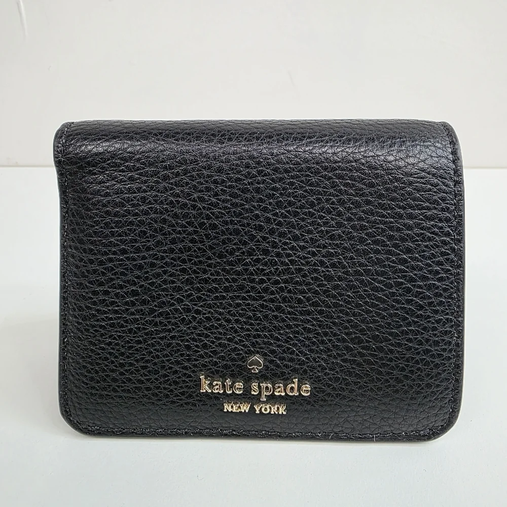 Kate Spade Small Bifold Wallet, Black Pebbled Leather **DEFECT